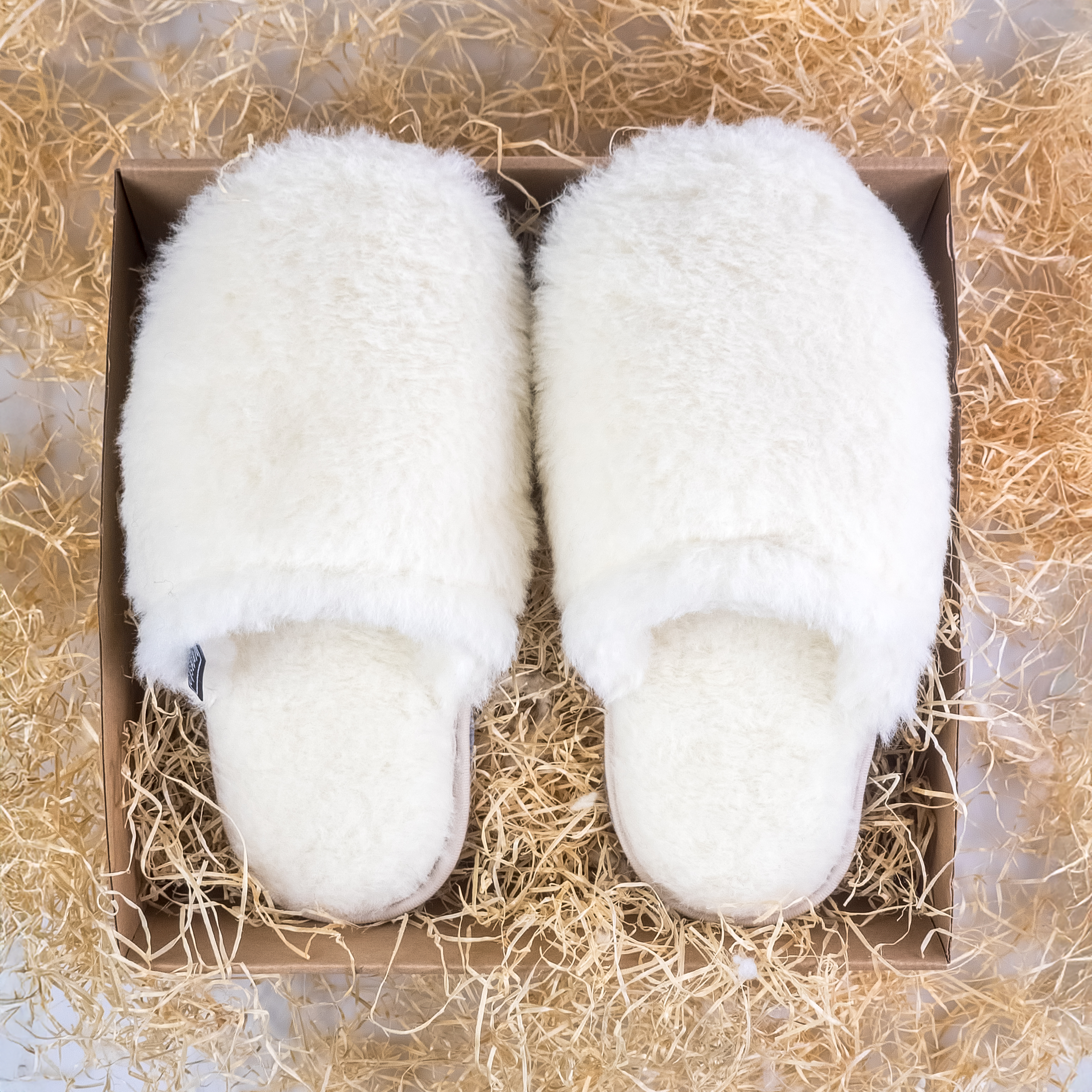 Smotanové kašmírové merino šľapky z jemného vlneného rúna